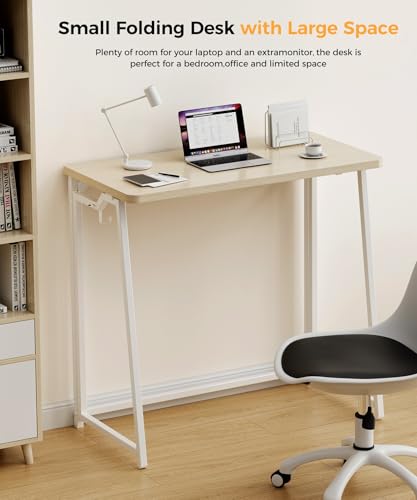 POLWKZU Folding Desk Small Foldable Desk for Small Space, 31.5 Inches Writing Computer Desks in Study, Home Office Foldabl...