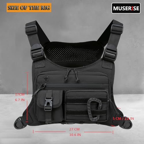 Muserise Outdoor Chest Bag For Men and Women, Tactical Vest For Running, Cycling, EDC Chest Pack Rig For Sports and Workouts
