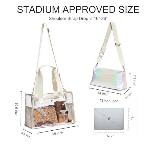 Iridescent Soap Bubble Tote Clear Bag for Stadium Events with Shoulder Bag for Concert Beach