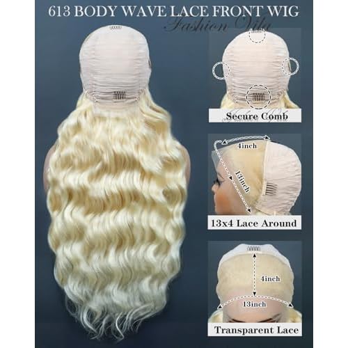 613 Lace Front Wig Human Hair Blonde Lace Front Wig Human Hair 13x4 Body Wave Lace Front Wig Human Hair Transparent 613 Frontal Wig Pre Plucked With Baby Hair 180% Density 18 Inch