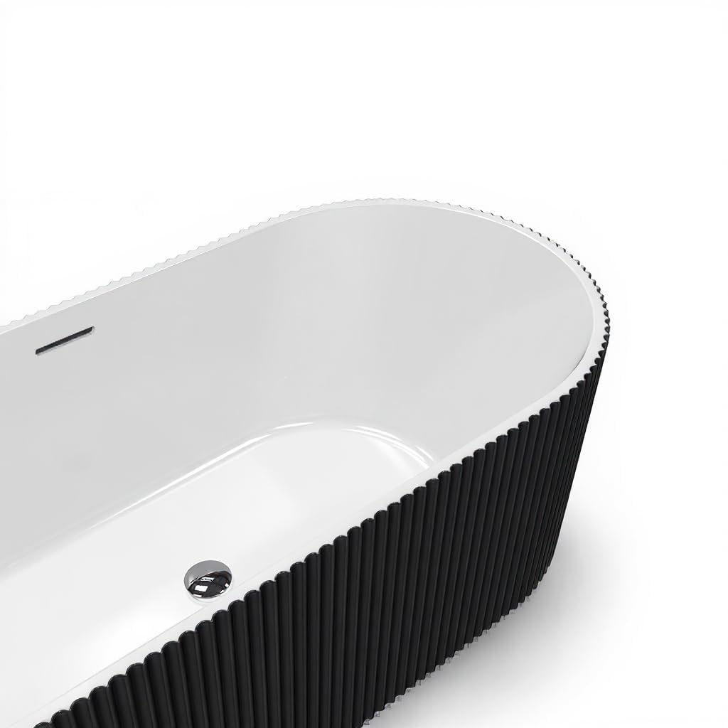 67" Freestanding Bathtub, Deep Soaking Tub with Non-Slip Base, CUPC Certified Stand Alone Tub, Modern Bathroom Soaker Tub with Chrome Drain, Easy Install, White
