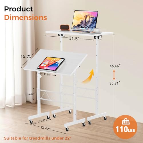 COMHOMA Small Standing Desk Adjustable Height & Tiltable Tabletop, Mobile Stand Up Desk for Laptop, Portable Computer Tabl...