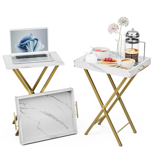 HMFOR Folding TV Tray Tables, Set of 2 Side Table for Small Place, Snack Eating Tables at Couch, Folding Tables with Remov...
