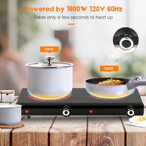 Infrared Double Burner Electric Cooktop - 1800W Portable Stove, Heat-up In Seconds, Countertop Cooktop for Dorm, Compatibl...
