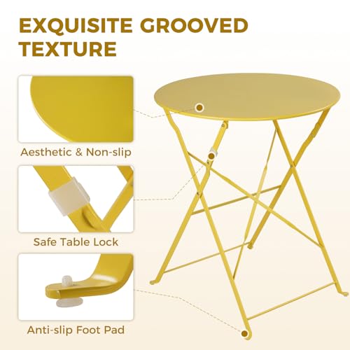 Grand patio Premium Frame Patio Bistro Set, Colorful Folding Outdoor Patio Furniture Sets, 3-Piece Patio Table and Chair S...