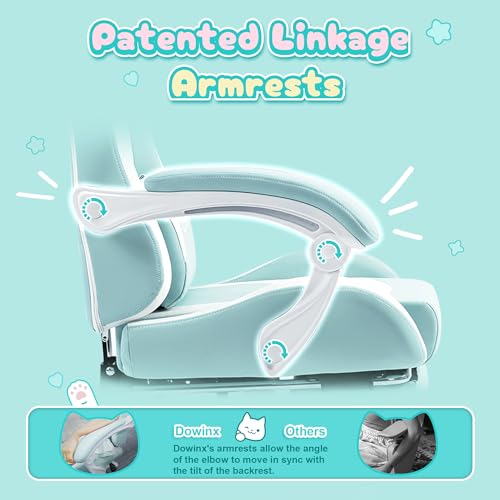 Dowinx Gaming Chair Cute with Cat Ears and Massage Lumbar Support, Ergonomic Computer Chair for Girl with Footrest and Hea...