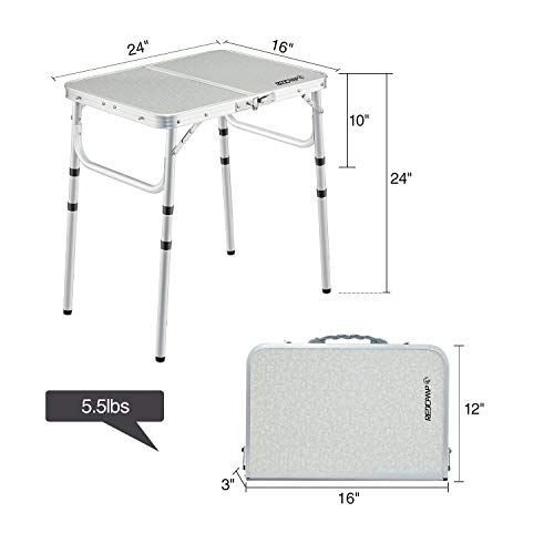 REDCAMP Small Folding Camping Table 2ft, 3 Heights Portable Outdoor Folding Table Aluminum Camp Table Adjustable Height Li...