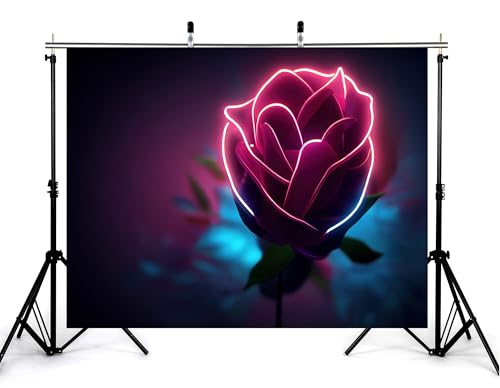 5x3ft Neon Rose Photography Backdrop Dark Purple Floral Design with LED Light Effect Background for Wedding Birthday Day B...