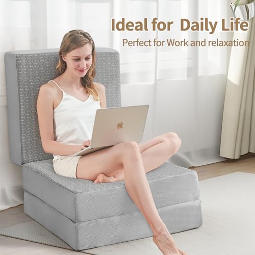 CYMULA Folding Mattress Single Size,6 inch Memory Foam Tri Portable Trifold Mattress Topper Single with Breathable & Washa...