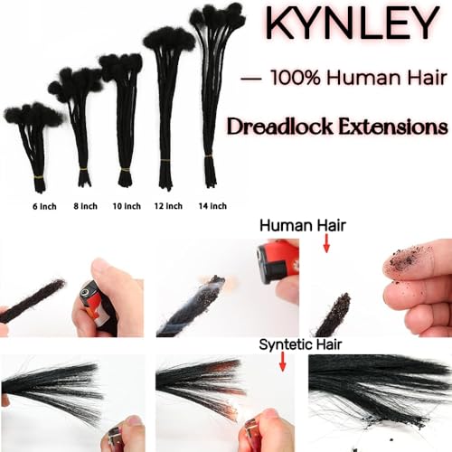 0.4cm & 0.6cm Width, 4-14 Inches10, 30, 60, 100 Strands Options 100% Real Human Hair Dreadlock Extensions for Men/Women/Kids, Handmade Permanent Loc Extension Bundles (0.4cm, 8inches, 60Strands)