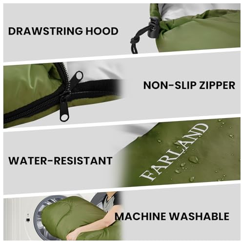 FARLAND Sleeping Bags 30℉ for Adults Teens Kids with Compression Sack Portable and Lightweight for 3-4 Season Camping, Hik...