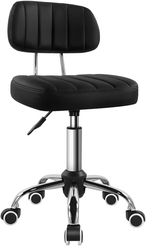 BFTOU Black Square Swivel Stool with Wheel for Work SPA Shop Massage Height-Adjustable and Cost-Effective Rolling Stool Ch...