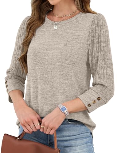 WIHOLL Long Sleeve Shirts for Women Lightweight Sweaters 3/4 Length Sleeve Fall Outfits 2025 Winter Clothing Dressy Casual