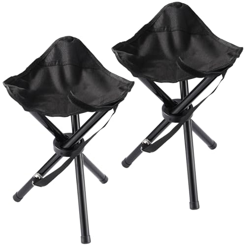 KKONHII 2PCS Portable Folding Camping Stool,Travel Outdoor Tripod Seat,Black Folding Camping Chairs for Camping Party Picn...