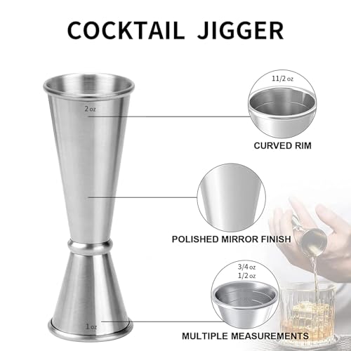 Personalized Cocktail Shaker 24oz - Custom Stainless Steel Bar Kit with Engraved Name, Built-in Strainer & Measuring Jigge...