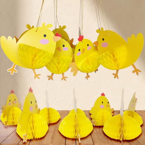 8 Pack Easter Chick Party Decorations Farm Birthday Party Honeycomb Centerpiece Hanging Decorations Baby Chick Accessories...