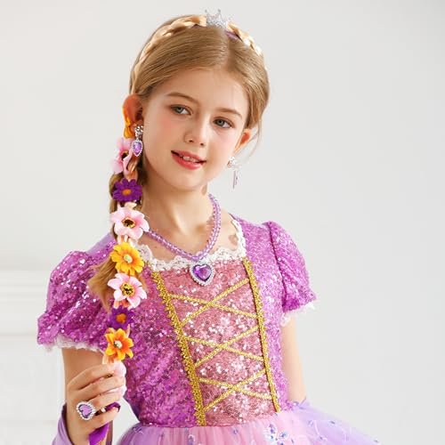 Purple Dress Princess Costume Girls Dress Up for Birthday Party Christmas Theme Outfit Accessory