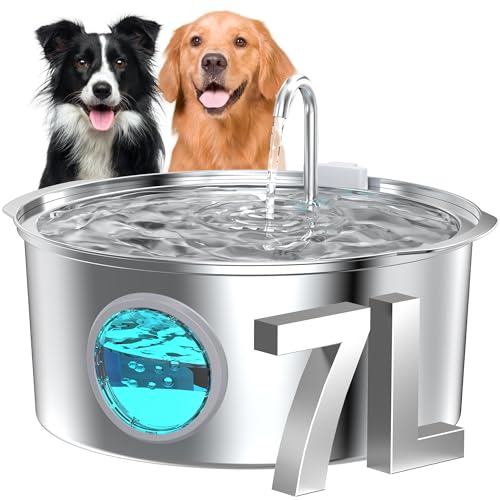 Dog Water Fountain for Large Dogs: 7L/236oz/1.8G Dog Fountain Stainless Steel - Big Cat Drinking Fountain Indoor - Super Q...