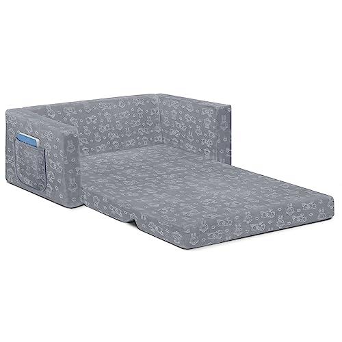 Delta Children Serta Perfect Sleeper Personalized Extra Wide Convertible Sofa to Lounger, Comfy 2-in-1 Flip Open Couch/Sleeper for Kids, Grey