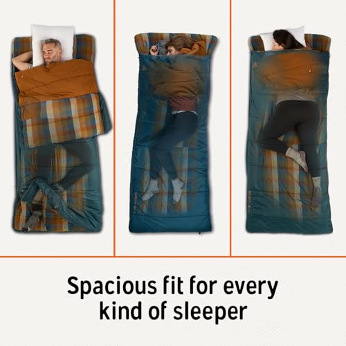 Kelty Wayback Flannel Lined Sleeping Bag, Built in Blanket, Traditional Rectangle Shape, Organic Flannel Cotton Liner, Dua...