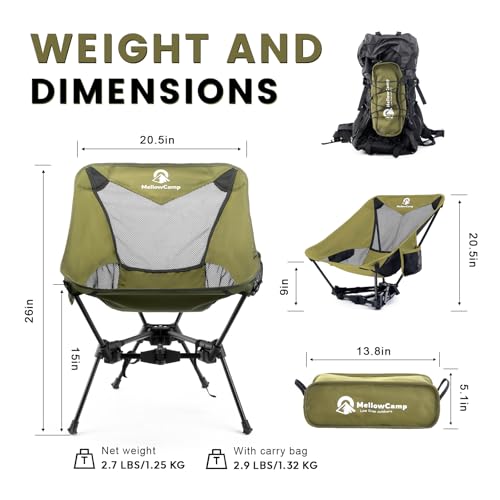 MellowCamp Camping Chair, Ultralight Folding Backpacking Hiking Chair, Compact Portable for Hiking, Camping, Backpacking, ...