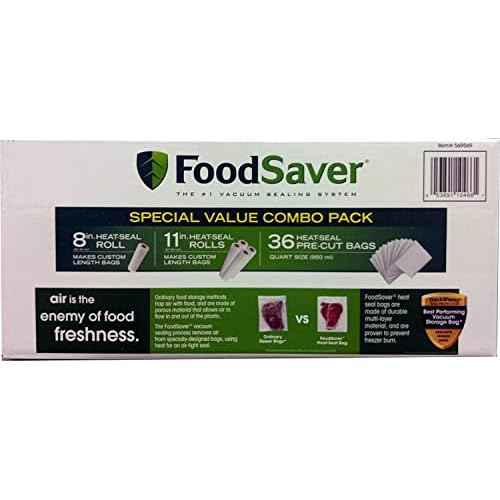 FoodSaver Special Value Vacuum Seal Combo Pack 1-8"Roll; 4-11"Rolls; 36 Pre-Cut Bags