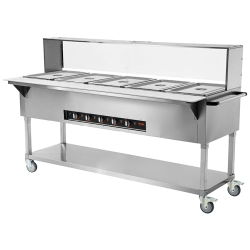 VEVOR 5-Pan Commercial Food Warmer, 5 x 20.6QT Electric Steam Table, 3750W Professional Buffet Catering Food Warmer with Acrylic Sneeze Guard, Food Grade Stainless Steel Server for Party Restaurant