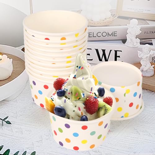 zandfelo 50 Pcs 5.5 oz Ice Cream Cups, Disposable Ice Cream Cups,Frozen Dessert Yogurt Cups, Paper Sundae Cups, Disposable...