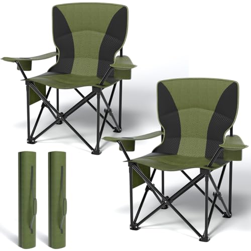 Heavy Duty Folding Chair 500LB Capacity, Oversized Camping Chairs with Cup Holder, Cooler Bag & Storage Pouch, Double-Laye...