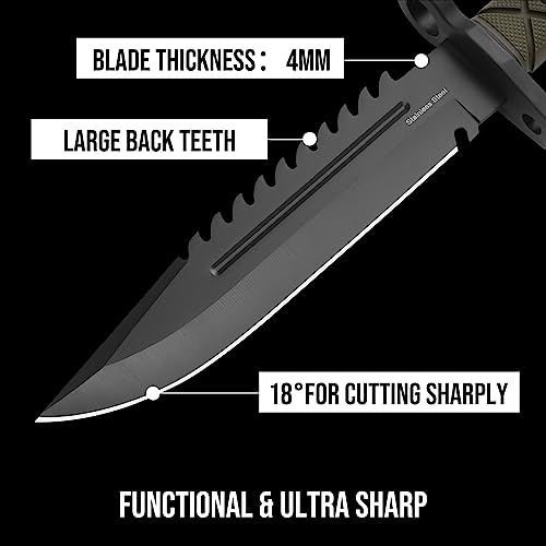 Leopcito 15" Fixed Blade Tactical Knives with Sheath, Stainless Steel Survival Hunting Bushcraft Full Tang Non-Slip Handle...