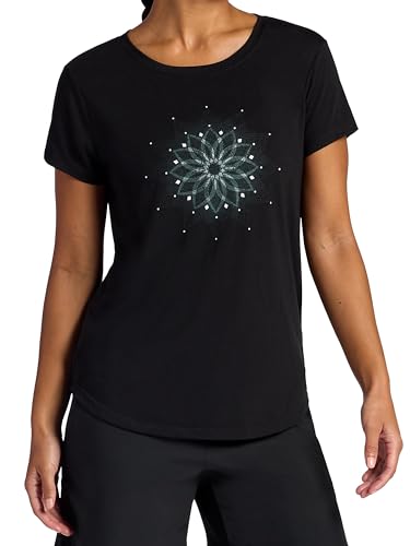 Gaiam Womens Mindful Flower Moon Crewneck T-Shirt, Relaxed Fit, Stretch Lightweight Material, Curved Hem