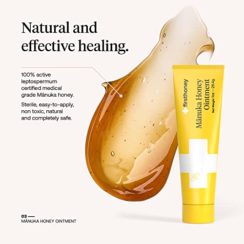 First Honey Wound Healing Ointment [ 1oz - 28.4g ] | 100% Active Leptospermum | Fast Relief & Skin Repair | Manuka Honey f...