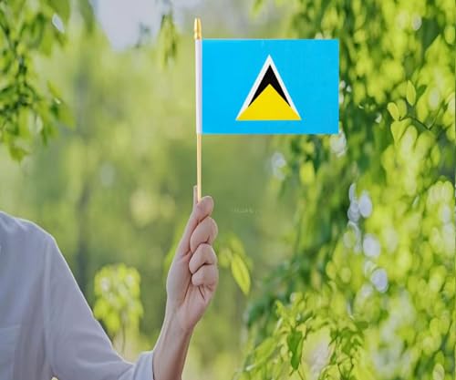 10 Pack Saint Lucia Flags -LC Handheld Flag- 5x8 in, St Lucia Mini Flag. Suitable For Party Decorations, Store Displays, B...