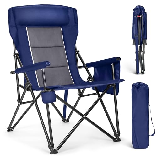 ALPHA CAMP Oversized Folding Camping Chairs High Backrest Heavy Duty Lawn Chairs for Adults Support 500 LBS Portable Camp ...