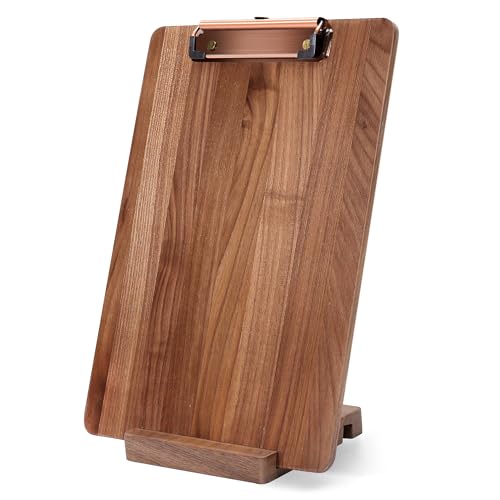 Walnut Wood Clipboard, 12.6" x 8.7" Menu Clip Board with Metal Clip and Stable Base, Solid Hardwood, Smooth Edges, Free St...