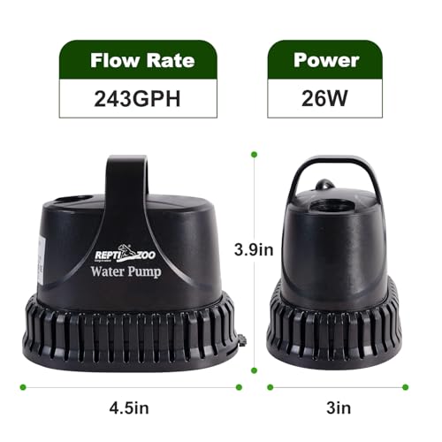 REPTIZOO Low Water Level Drain Pump, 243GPH 26W Submersible Drain with Bottom Suction, Flow Adjustable Bottom-draw Water P...