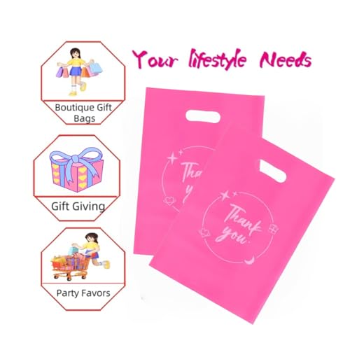 100PCS Thank You Gift bag, reusable plastic bag with suitable for boutiques,retail shopping,weddings, birthdays,Thanksgivi...