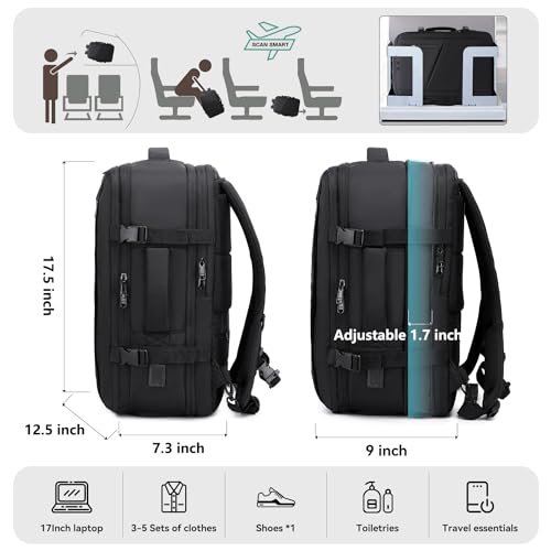 Carry on Travel Backpack for Men Women, Extra Large 40L Flight Approved Expandable Suitcase With USB/Type-C Charging Port,...