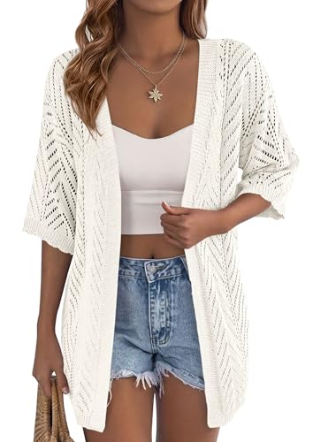 PRETTYGARDEN Women's Lightweight Summer Cardigans 2026 Short Sleeve Knit Crochet Coverups Spring Boho Beach Vacation Clothes