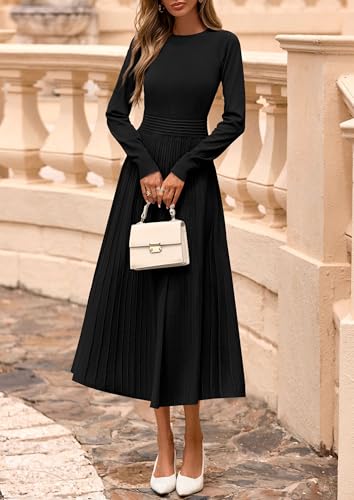 PRETTYGARDEN Womens Sweater Dress 2026 Long Sleeve Elegant Knit A Line Fall Wedding Guest Cocktail Midi Winter Dresses