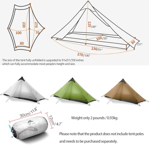 Telomat 3F UL Gear Lanshan1 Ultralight Tent 3/4 Season Portable Backpacking Tent for 1-Person 15D Silicon Coated Waterproo...