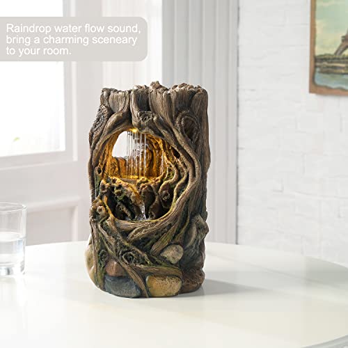 GOSSI Indoor Fountain Beautiful Stump Water Fountain Relaxation Raindrop Fountains Meditation Desk Fountain Artistic Water...