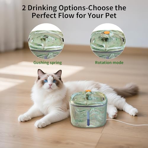 Cat Water Fountain, 2.5L/84oz Automatic Pet Fountain with Rotating Attractor & Camouflage Green Design - Ultra Quiet Water...