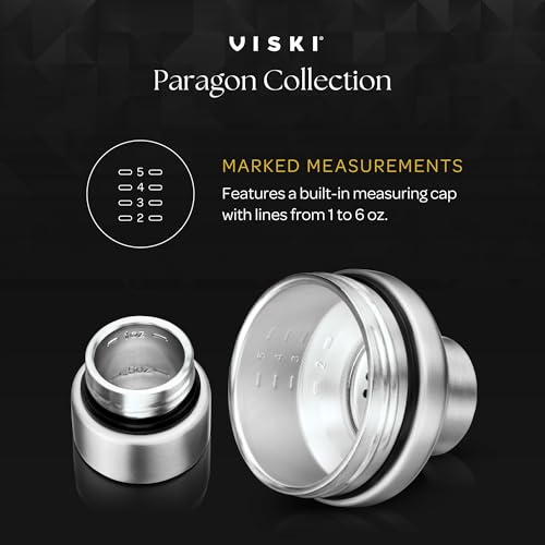 Viski Paragon Stainless Steel Cocktail Shaker, Double-Walled Drink Mixer with Built-in Strainer and Measuring Cap, Perfect...