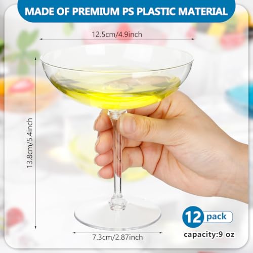 LemonRoad 12 Pcs Detachable Martini Glasses 9oz Disposable Plastic Coupe Cocktail Dessert Glassware Set for Champagne Wine...