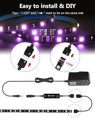 HitLights LED Strip Lights, Small LED Light Strips Dimmable, RGB 5050 Color Changing LED Tape Light with Remote and UL-Lis...
