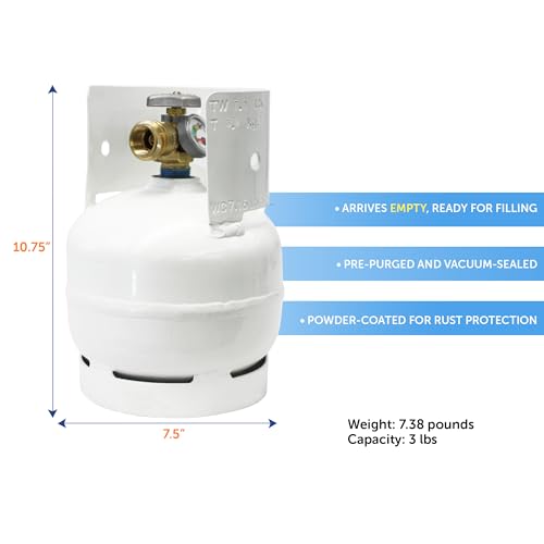Flame King 3LB Empty Steel Propane Tank Cylinder with Gauge and OPD Valves for Grills and BBQs, Camping, Fishing, & Outdoo...