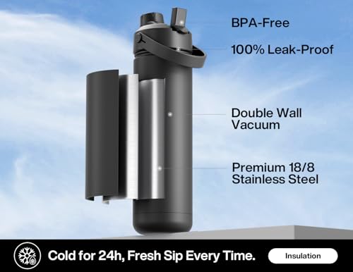 POWCAN 26 oz Insulated Water Bottle with 2-in-1 Straw and Spout Lid, Keep Cold 24H, Leak-Proof, Fits in Car Cup Holder, St...