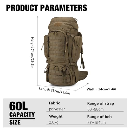 Mardingtop 60L Military Internal Frame Backpack for Hiking,Camping,Hunting,Rucksack Backpack with Rain Cover