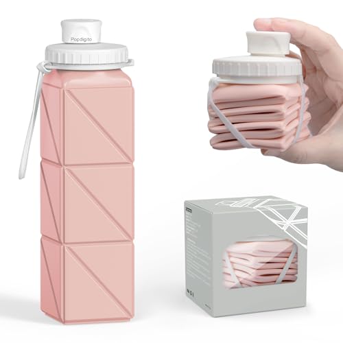 Popdigito Collapsible Water Bottles, Portable Lightweight Reusable Leak-Proof BPA-Free Silicone Foldable Water Bottle for ...